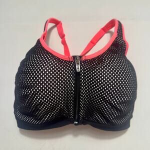 Victoria's Secret VSX Sports Bra Black Mesh Zip Over Orange Size 32DD